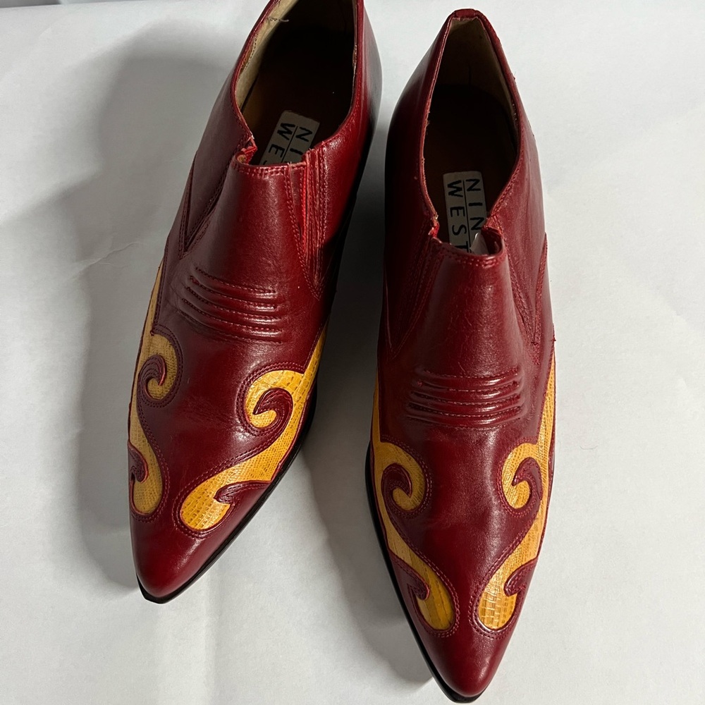Nine West Red and Yellow Cowboy Boots Size 9